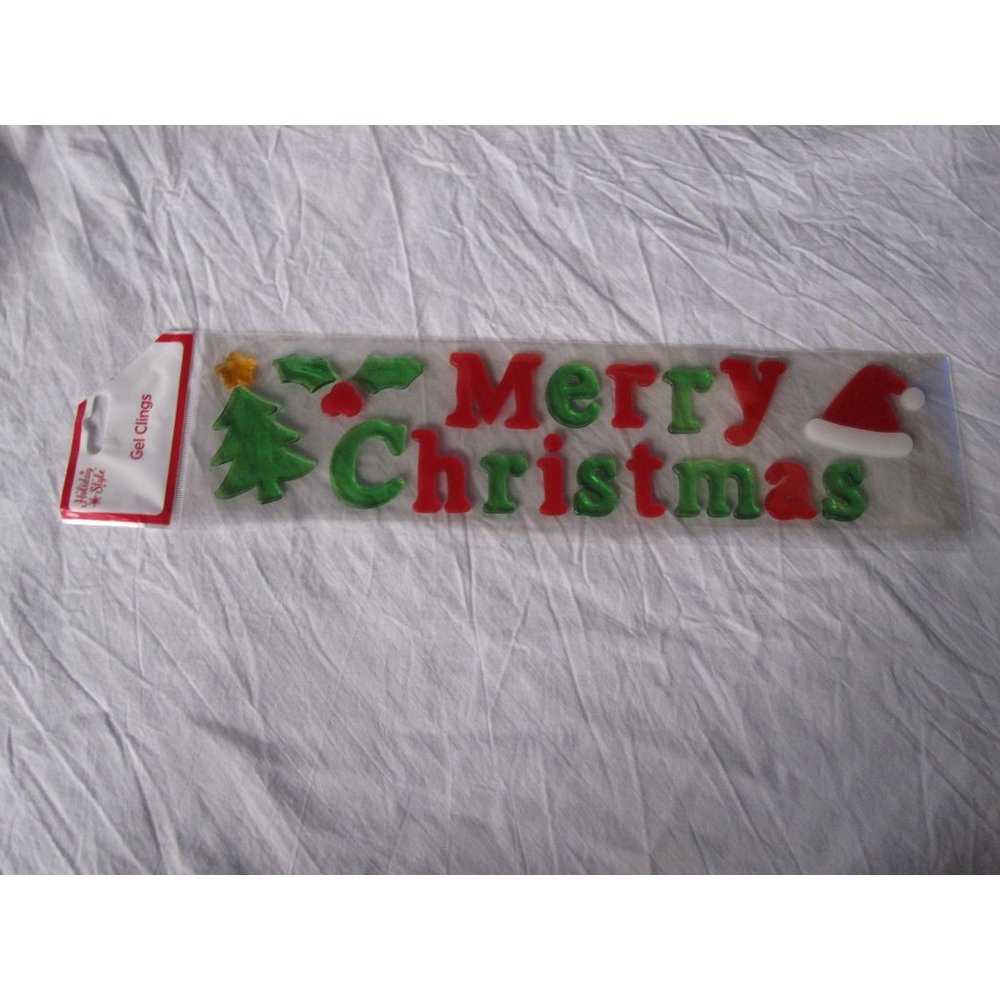 NEW Merry Christmas Winter window Gel Clings 23 pcs‎ Tree Santa Hat Holly Decor!